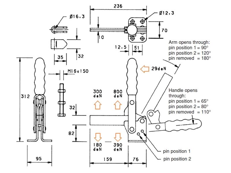 V550/2A Flanged Base Solid Arm Vertical Toggle Clamps Manual
